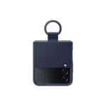 Coque en silicone avec anneau pour Galaxy Z Flip4 Bleu Marine